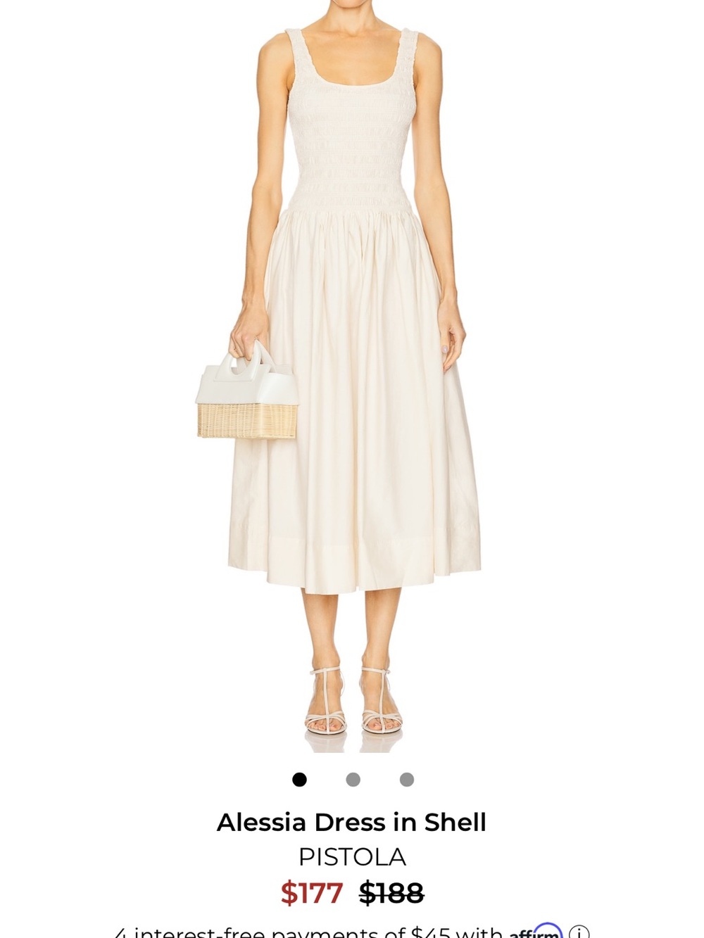 pistola Shell Smocked Midi Dress in Cream